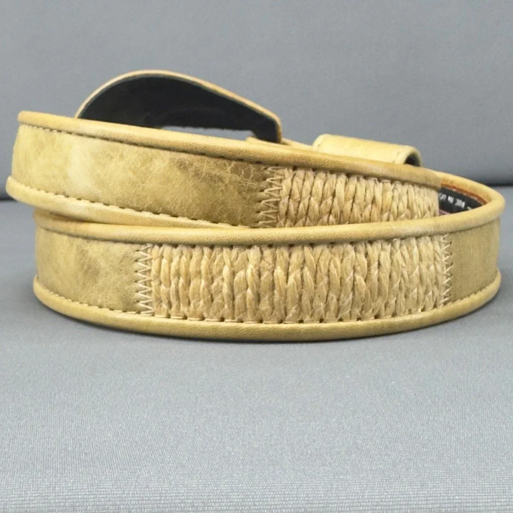 Vintage Alden Howard Tan Leather Woven Flower Buckle Belt‎ Made USA Size L